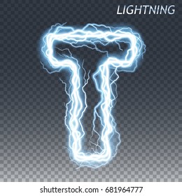 Lightning And Thunder Bolt Or Electric Font, Glow And Sparkle Effect, Vector Art Isolated On Transparent Background.