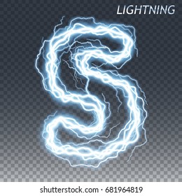 Lightning And Thunder Bolt Or Electric Font, Glow And Sparkle Effect, Vector Art Isolated On Transparent Background.