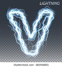 Lightning And Thunder Bolt Or Electric Font, Glow And Sparkle Effect, Vector Art Isolated On Transparent Background.