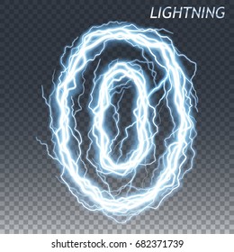 Lightning and thunder bolt or electric number, glow and sparkle effect, vector art isolated on transparent background.