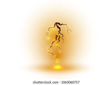Lightning and thunder bolt, glow and sparkle effect, vector art and illustration.