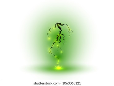 Lightning and thunder bolt, glow and sparkle effect, vector art and illustration.