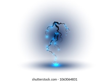 Lightning and thunder bolt, glow and sparkle effect, vector art and illustration.