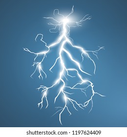 Lightning and thunder bolt, glow and sparkle effect, vector art and illustration.