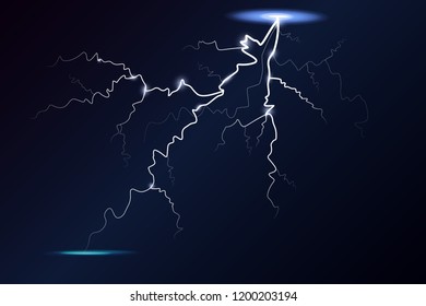 Lightning and thunder bolt, glow and sparkle effect, vector art and illustration. lightning or electricity blast storm