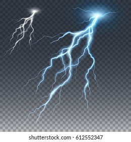 Lightning and thunder bolt, glow and sparkle effect, vector art and illustration. 