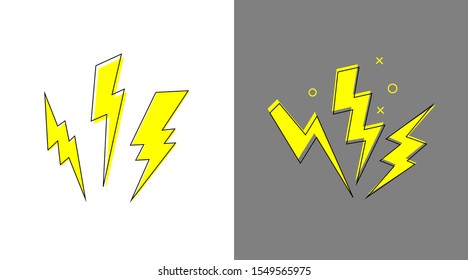  Lightning thunder bolt icon set Energy Power Fast Speed symbol isolated background. vector illustration