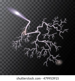 Lightning thunder bolt isolated on transparent background. Storm. Vector illustration.