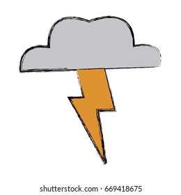Lightning Thunder Cloud In Cartoon Free Style Hand Drawn Illustration Vector Isolated