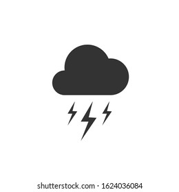 Lightning from thunder cloud. Rainy season thunder storm. Vector icon.