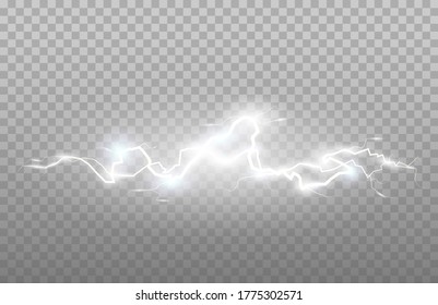 Lightning and thunder or electric, glow and sparkle effect. Illustration of energy effect. Bright light flash and spark.