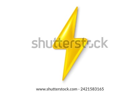Lightning thunder, energy power bolt 3d icon. Realistic 3d electric design. Battery charge symbol. Lightning flash bolt, electric power and thunder yellow icon. Vector illustration