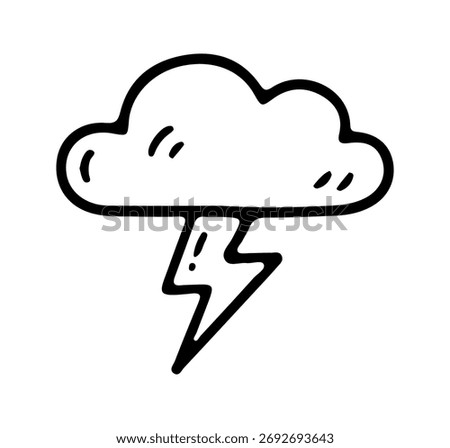 Lightning and thunder icon doodle hand drawn. Outline line drawing clipart symbol. Vector illustration.