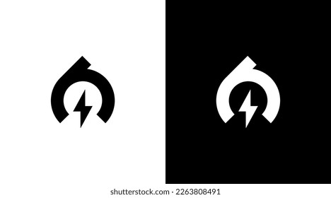 lightning thunder logo vector energy black and white icon style Design template