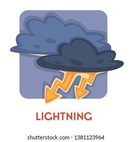 Lightning or thunder natural disaster danger and life threat vector isolated icon electricity discharge blizzard environmental problem rainstorm or rainfall rainy weather emblem or logo climate