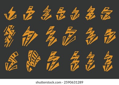 lightning, thunder, power icon symbols in hand drawing