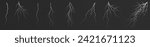 Lightning. Thunder storm realistic lightning. Bright light effects. Lightning bolt set Magic and bright light effects. Vector illustration