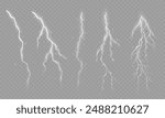 Lightning. Thunder storm realistic lightning. Bright light effects. Lightning bolt set Magic and bright light effects. Vector illustration	