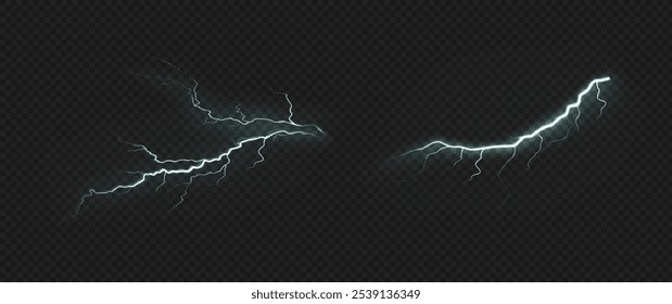 Relámpago. Tormenta de truenos relámpago realista. Efectos de luz brillante. Relámpago azul. Ilustración vectorial