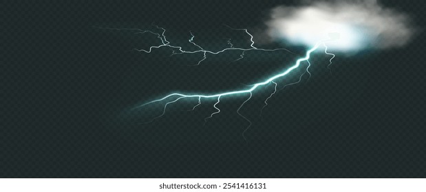 Relámpago. Tormenta de truenos relámpago realista. Efectos de luz brillante. Relámpago azul. Ilustración vectorial