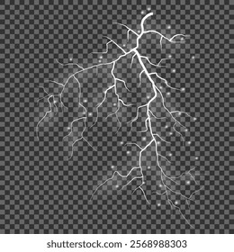 Lightning. Thunder storm realistic lightning. Bright light effects. Lightning bolt set Magic and bright light effects. Vector illustration