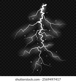 Lightning. Thunder storm realistic lightning. Bright light effects. Lightning bolt set Magic and bright light effects. Vector illustration