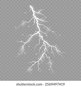 Lightning. Thunder storm realistic lightning. Bright light effects. Lightning bolt set Magic and bright light effects. Vector illustration