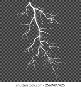 Lightning. Thunder storm realistic lightning. Bright light effects. Lightning bolt set Magic and bright light effects. Vector illustration