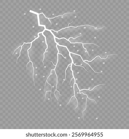Lightning. Thunder storm realistic lightning. Bright light effects. Lightning bolt set Magic and bright light effects. Vector illustration