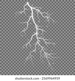 Lightning. Thunder storm realistic lightning. Bright light effects. Lightning bolt set Magic and bright light effects. Vector illustration