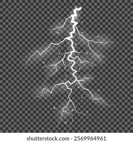 Lightning. Thunder storm realistic lightning. Bright light effects. Lightning bolt set Magic and bright light effects. Vector illustration