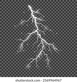 Lightning. Thunder storm realistic lightning. Bright light effects. Lightning bolt set Magic and bright light effects. Vector illustration