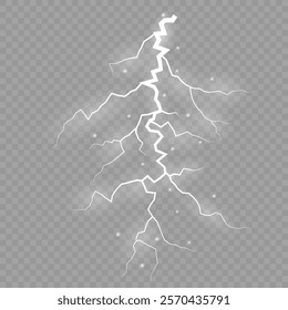 Lightning. Thunder storm realistic lightning. Bright light effects. Lightning bolt set Magic and bright light effects. Vector illustration