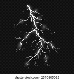 Lightning. Thunder storm realistic lightning. Bright light effects. Lightning bolt set Magic and bright light effects. Vector illustration