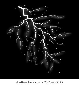 Lightning. Thunder storm realistic lightning. Bright light effects. Lightning bolt set Magic and bright light effects. Vector illustration