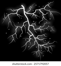 Lightning. Thunder storm realistic lightning. Bright light effects. Lightning bolt set Magic and bright light effects. Vector illustration