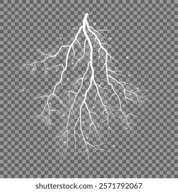 Lightning. Thunder storm realistic lightning. Bright light effects. Lightning bolt set Magic and bright light effects. Vector illustration