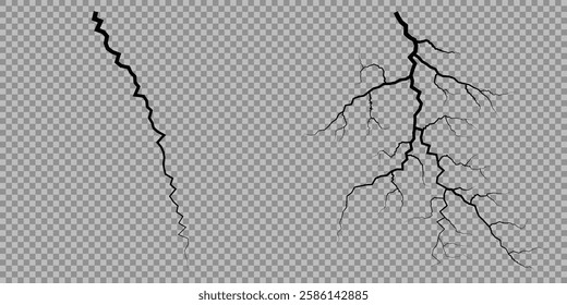 Lightning. Thunder storm realistic lightning. Bright light effects. Lightning bolt set Magic and bright light effects. Set of thunder and lightnings. Lightning energy discharge effect isolated.