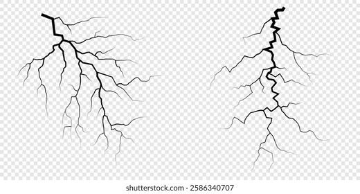 Lightning. Thunder storm realistic lightning. Bright light effects. Lightning bolt set Magic and bright light effects. Set of thunder and lightnings. Lightning energy discharge effect isolated.