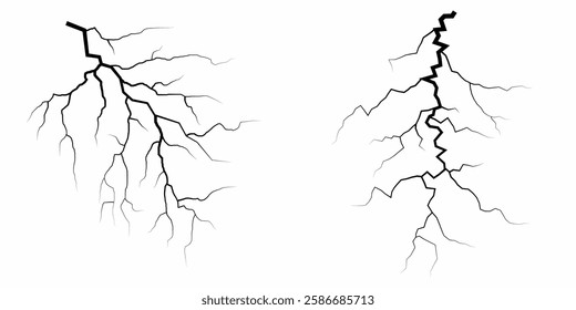 Lightning. Thunder storm realistic lightning. Bright light effects. Lightning bolt set Magic and bright light effects. Set of thunder and lightnings. Lightning energy discharge effect isolated.