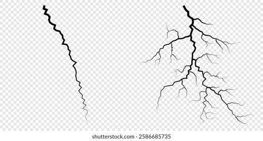 Lightning. Thunder storm realistic lightning. Bright light effects. Lightning bolt set Magic and bright light effects. Set of thunder and lightnings. Lightning energy discharge effect isolated.