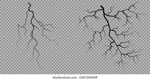 Lightning. Thunder storm realistic lightning. Bright light effects. Lightning bolt set Magic and bright light effects. Set of thunder and lightnings. Lightning energy discharge effect isolated.