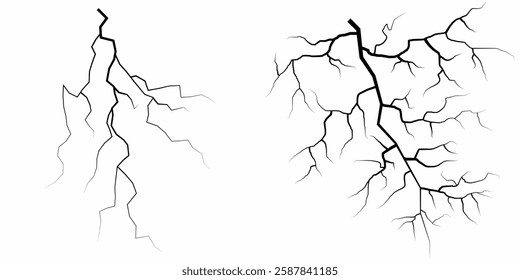 Lightning. Thunder storm realistic lightning. Bright light effects. Lightning bolt set Magic and bright light effects. Set of thunder and lightnings. Lightning energy discharge effect isolated.