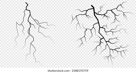 Lightning. Thunder storm realistic lightning. Bright light effects. Lightning bolt set Magic and bright light effects. Set of thunder and lightnings. Lightning energy discharge effect isolated.