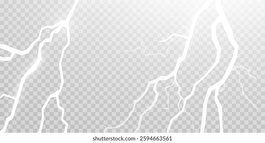 Lightning. Thunder storm realistic lightning. Bright light effects. Lightning bolt set Magic and bright light effects. Vector illustration
