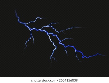 Lightning. Thunder storm realistic lightning. Bright light effects. Blue lightning. Vector illustration
