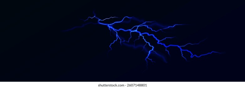 Lightning. Thunder storm realistic lightning. Bright light effects. Blue lightning. Vector illustration