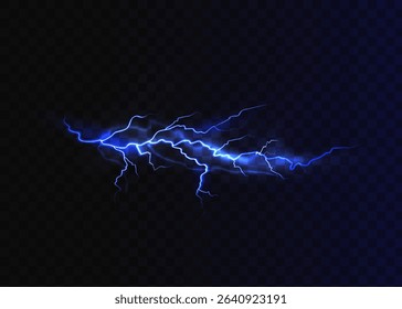Lightning. Thunder storm realistic lightning. Bright light effects. Blue lightning. Vector illustration