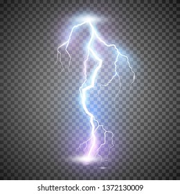 Lightning. Thunder storm realistic lightning. Magic and bright light effects. Vector Illustration isolated on transparent background