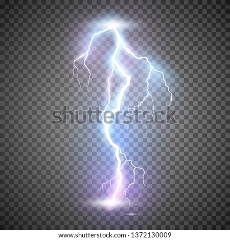 Lightning. Thunder storm realistic lightning. Magic and bright light effects. Vector Illustration isolated on transparent background